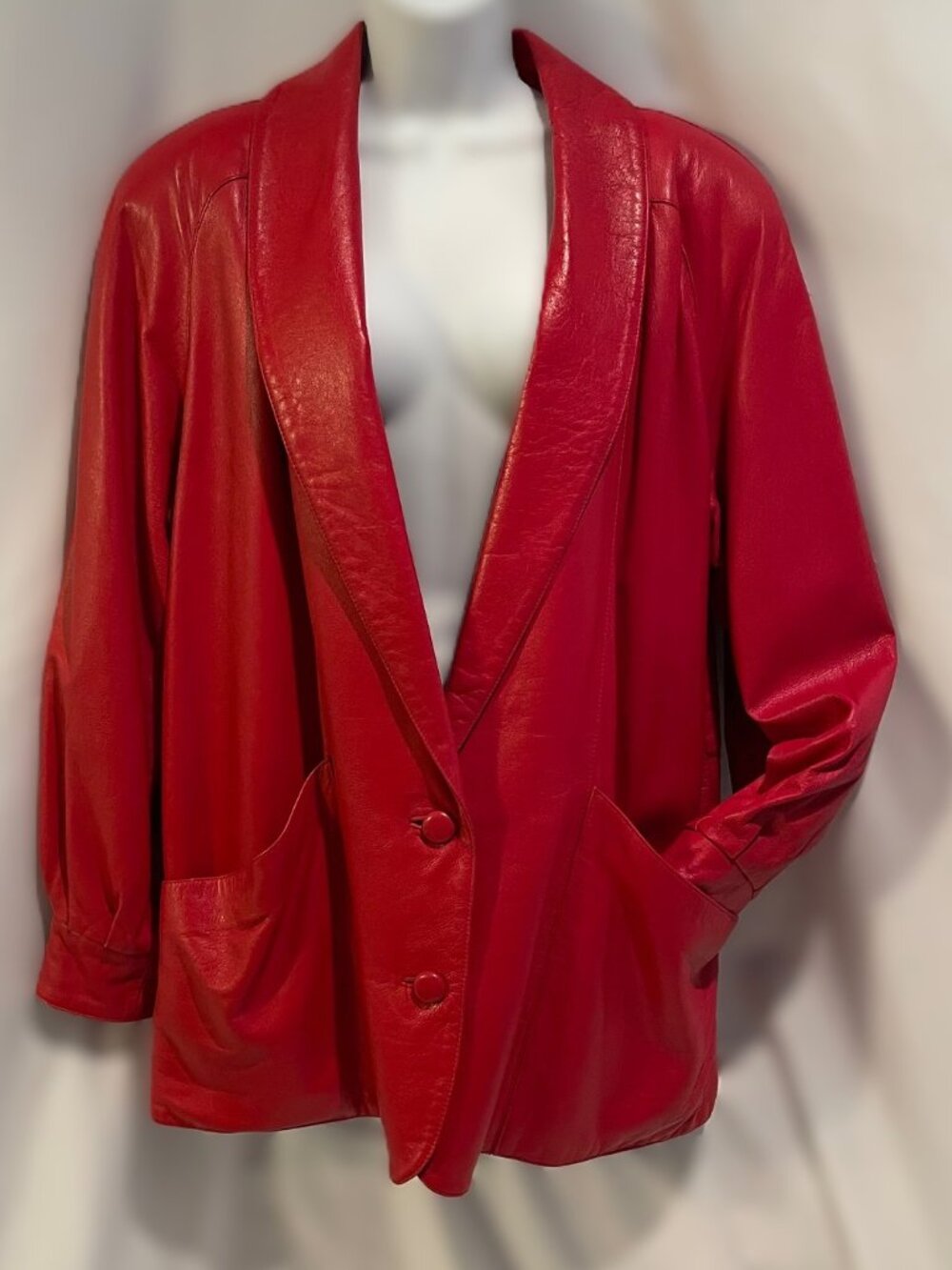Pollack Furs & Leathers Vintage Bright Red Leather Jacket Size Large 1980s